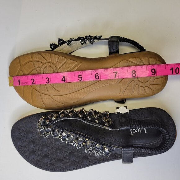 SIZE 8 Black Glitter Embellished Sandals Cushioned Flats Slippers (Size 39) - Picture 13 of 14